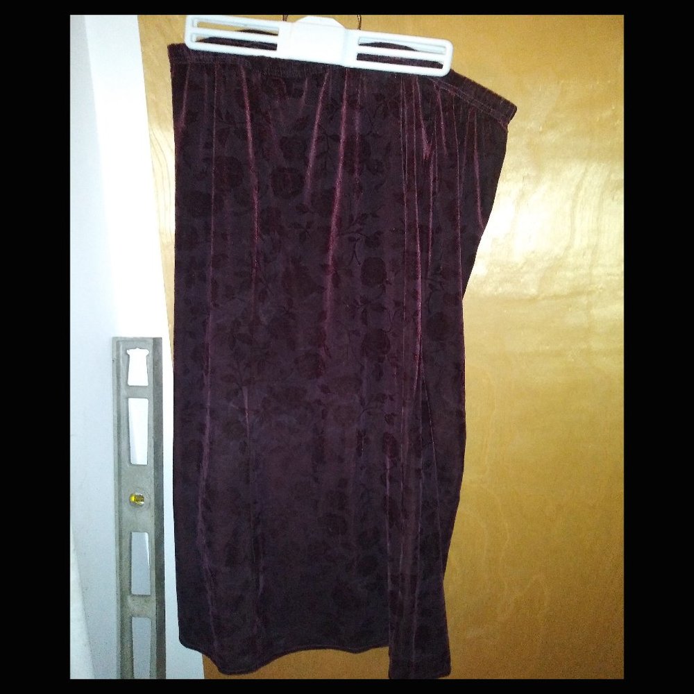 burgundy wine velvet midi skirt rose pattern